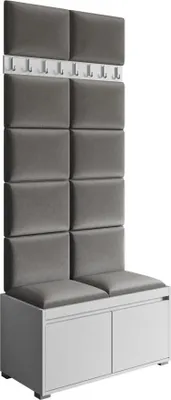 Produktbild von MIRJAN24 Garderoben-Set Grawis 80, Schuhschrank und Kleiderhakenbrett, 12 Stück gepolsterte Sitzpaneele 40x30 (Weiß + Manila 16)