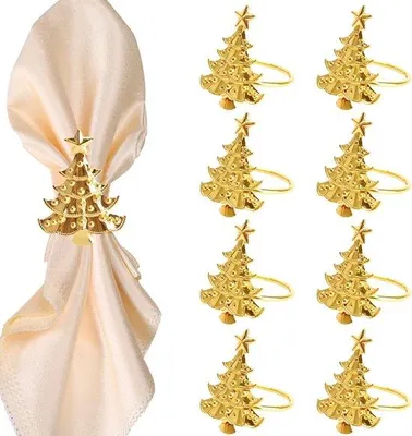 Produktbild von 8 Stücke Goldmetallene Weihnachtskerzenrunde Servietten für Hochzeit, Familienessen, Party, Weihnachten, Thanksgiving