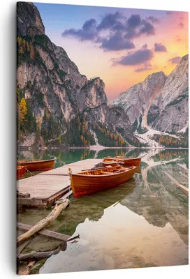 Produktbild von Bild auf Leinwand - Leinwandbild - Einteilig - Boote Berge See - 50x70cm - Wand Bild - Wanddeko - Wandbilder - Leinwanddruck - Kunstdruck - Wanddekoration - Leinwand bilder - Wandbild - PA50x70-4638