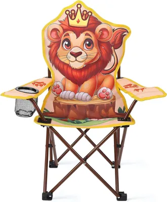 Produktbild von Kinder Campingstuhl, Löwenmuster, Getränkehalter, klappbarer legierter Stahl, für Camping