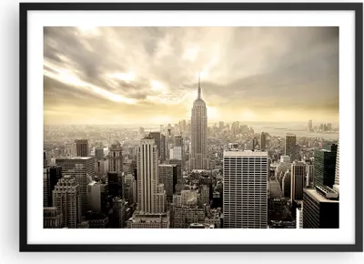 Produktbild von Gerahmtes Poster - Schwarzer Rahmen - Stadt Wolkenkratzer Manhattan New York - 70x50 cm - Wand Bild - Wanddeko - Wandbilder - Wandposter - Bilderrahmen - Bilder - Kunstdruck - P2BAA70x50-2630