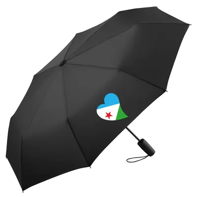 Produktbild von Huuraa Regenschirm Dschibuti Flagge Herz 98cm Schwarz Sturmfest Taschenschirm Geschenkidee