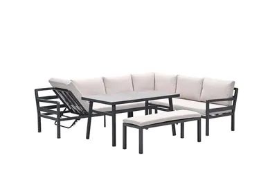Produktbild von Garden Impressions Corsica Lounge-Dining Set - 4-teilig - rechts - carbon black- desert sand - grau slate look glas