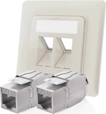 Produktbild von hb-digital Netzwerk Dose 2 Port mit 2 x Keystone Modul CAT 6a LAN Dose RJ45 Unterputz RAL9010