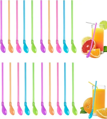 Produktbild von Kunststoff Trinkhalme mit Löffel 20 Stück, 2-in-1, vielseitig, für Bubble Tea