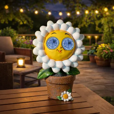 Produktbild von LED Solar Blume mit blizelnden und rollenden Augen - Solar Gänseblümchen - H: 22cm - Lichtsensor