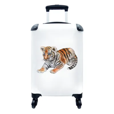 Produktbild von MuchoWow® Koffer Handgepäck Trolley Rollkoffer Kleine Reisekoffer mit 4 Rollen - Tiger - Klein - Weiß - Cabin Size < 55x40x23 cm & 55x40x20 cm - Fotokoffer - Kabinenkoffer - Boardgepäck - Reise-Box - Reisekoffer - Reisegepäck - Koffer mit Bild - Trolley für Kinder