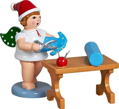 Produktbild von Holzfigur Engel am Schneidertisch und Krone Höhe 6cm NEU