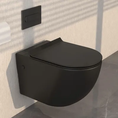 Hängendes WC, Doppelspülung, Keramik, schwarz, 55,7x35,2x40,7 cm