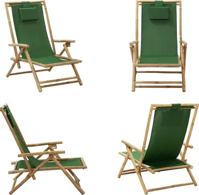 Productafbeelding van vidaXL Verstelbare relaxstoel, groen, bamboe en stof - Relaxfauteuil - Opklapbare stoel - Opklapbare stoelen - Stoel