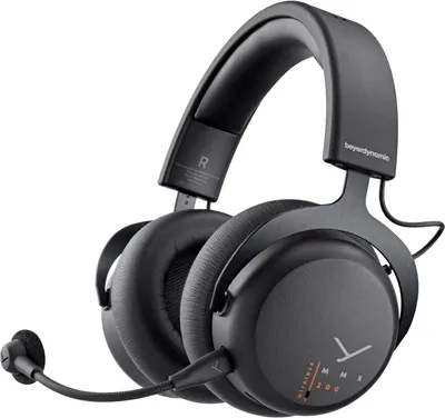 A black Beyerdynamic MMX 200 Wireless gaming headset is shown against a white background.