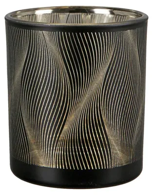 Obrázek produktu pro Skleněný svícen Lines, černo-zlatý, 8 cm