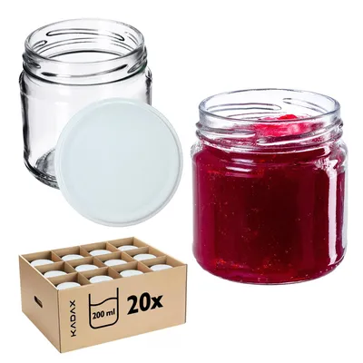 Immagine prodotto di KADAX barattoli per conserve con coperchio "Lerma", barattoli per conserve, 200 ml, coperchio bianco, 20 pezzi