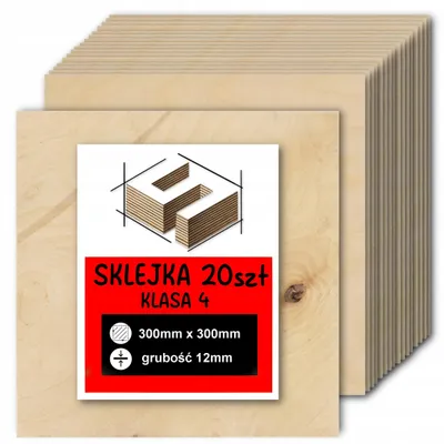 Zdjęcie produktu dla Sklejka brzozowa, formatki kwadratowe do grawerowania laserowego – CNC, modelarstwo, pirografia, decoupage, malowanie, dekoracje i rękodzieło DIY – klasa 4 – 30 × 30 cm (300 × 300 mm) – 12 mm – 20 szt.