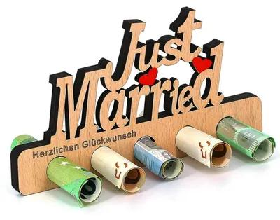 Produktbild von Geldgeschenk Holz Schild mit Ständer 16x9.5cm für Hochzeiten Geburtstage Tischdeko