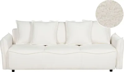 Zdjęcie produktu dla BELIANI Sofa rozkładana biała 3-osobowa boucle z pojemnikiem funkcja spania rozkładana styl nowoczesny minimalistyczny do salonu do sypialni