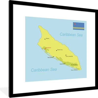 Produktbild von MuchoWow® Gerahmtes Poster Eine Illustration einer grünen Karte von Aruba 40x40 cm - Poster mit Schwarzem Bilderrahmen Wandposter Rahmen Foto Bilder - Poster - Plakat im Rahmen
