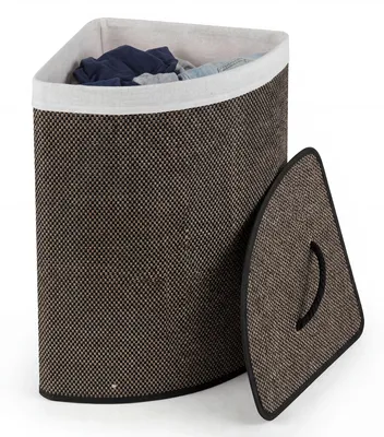 Image de Panier à linge d'angle COSTWAY, 57 litres, avec couvercle et poignées, trieur à linge en bambou avec sac à linge, boîte à linge avec collecteur à linge, pour buanderie