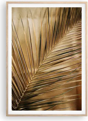 Produktbild von Gerahmtes Poster - Rahmen in heller Eiche - Blatt Gold Pflanze - 70x100 cm - Wand Bild - Wanddeko - Wandbilder - Kunstposter - Wandposter - Bilderrahmen - Bilder - Kunstdruck - P2NPA70x100-5041