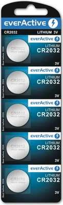 Produktbild von everActive CR2032 3V, 5X Lithium Knopfzelle Batterien, leistungsstärkste Batterie, 10 Jahre Haltbarkeit, 5 Stück - 1 Blisterkarte