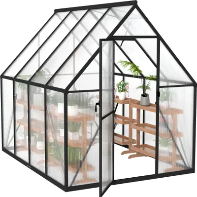 Produktbild von UISEBRT Premium Gewächshaus Aluminium 230x180x195cm, 4.14m² Begehbares Garten-Gewächshaus mit Verstärktem Fundament, Dachfenster und Tür, Wetterfest und Temperaturbeständig für Tomaten, Gemüse & Pflanzen