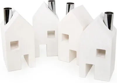 Produktbild von Logbuch-Verlag: 4 Kerzenhalter für Stumpenkerzen, Haus-Adventskranz aus Zement, weiß, Silber, Kerzenhalter für Stumpenkerzen, Dekoration für den Hausgebrauch, 18 cm