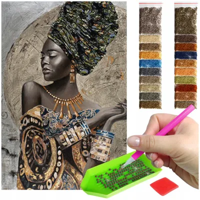 Produktbild von ARTULIO - Diamond Painting Set - Porträt einer Frau mit Turban - 60 × 40 cm - Groß XXL - Crystal Art, Komplettset Mosaik + Zubehör