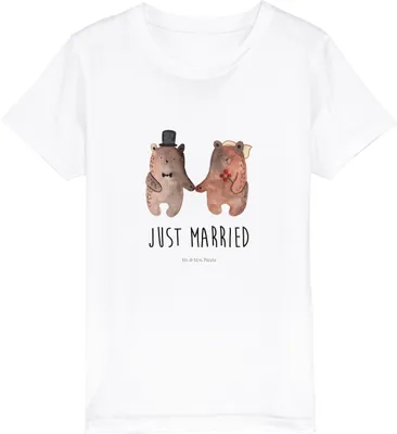 Produktbild von Mr. & Mrs. Panda Kleinkinder T-Shirt Bär Heirat 3-4 Jahre (98/104) - Weiß - Geschenk, Kinder Kurzarm, Kindershirt, Kleinkind, Teddy, Teenager, Mädchen