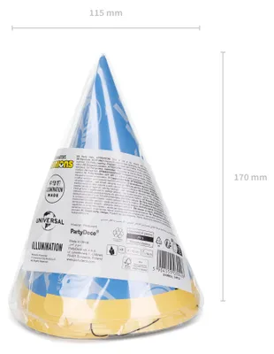 Zdjęcie produktu dla Czapeczki urodzinowe Minionki 16 cm, zestaw 6 sztuk, niebiesko-żółte
