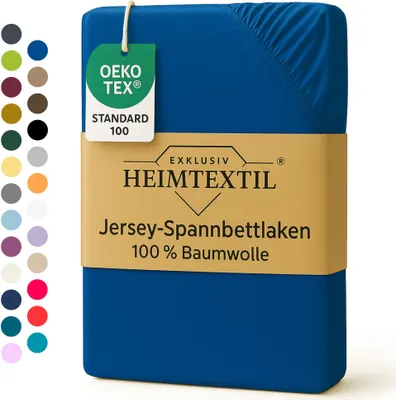 Produktbild von EXKLUSIV HEIMTEXTIL Marke Jersey Spannbettlaken 160 x 200 cm Royalblau 100% Baumwolle Bed-Sheet Bettlaken Spannbetttuch Topper Leinentuch
