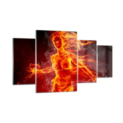 Produktbild von Bilder auf glas - Frau Flammen Illustration - 160x90cm - Glasbilder - Wandbilder - Kunstdruck - zum Aufhängen bereit - Wanddekoration aus Glas - Glas Bilder - Wandbild auf Glas - GDL160x90-0222