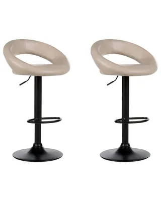 Produktbild von BELIANI Barhocker Hellbeige Kunstleder Höhenverstellbar Drehbar mit Rückenlehne Schwarzes Metallgestell Fußstütze Modern Kücheninsel Küchenbar