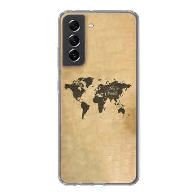 Produktbild von MuchoWow® Handyhülle Schutzhülle Hülle für Samsung Galaxy S21 FE Weltkarte - Schwarz - Sprichwörter Silikon Softcase Handy Hülle - Mobiltelefonhülle