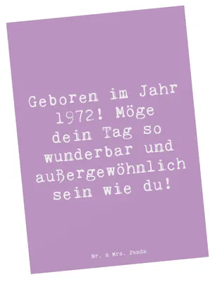Produktbild von Mr. & Mrs. Panda Postkarte Spruch 1972 Geburtstag - Lavendeltraum - Geschenk, liebevolle Geschenkidee, Alter, Geburtstagsgeschenk, Postkarten, bildkarte, Fotokarte