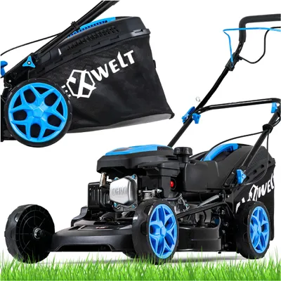 Produktbild von Hexwelt Benzin Rasenmäher mit Antrieb | Schnittbreite 46cm | Mulchfunktion | 45L | 2,6 kW Benzinmäher | 8 Stufen (25-75mm) | ultraleicht, kompakt