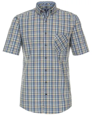 Productafbeelding van REDMOND T-shirt met korte mouwen, borstzak, beige geruit, maat XL, comfortabele pasvorm