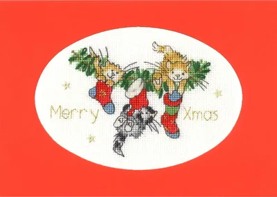 Productafbeelding van Bothy Threads kerstkaart-borduurset "Strumpffüller", telpatroon, XMAS38, 13x9 cm