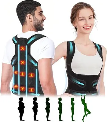 Produktbild von 8 Magnete Rücken Geradehalter, Haltungskorrektur Rücken Damen Herren, Einstellbare volle Rückenlehne für Nacken Schultern Zurück Gerader, Korrektur Wirbelsäulenhaltung Fördert Körperhaltung (Grau, S)