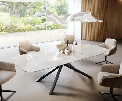 Produktbild von DELIFE Esstisch Edge Boot 270x120 cm Keramik Iris FMG Onice Grigio Kreuzgestell Rechteck Schwarz