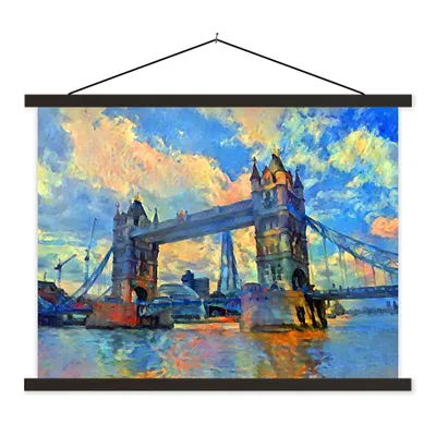 Produktbild von MuchoWow® Textilposter Gemälde - London - Brücke - Öl 150x113 cm mit schwarzem Rahmen - Wohnzimmer