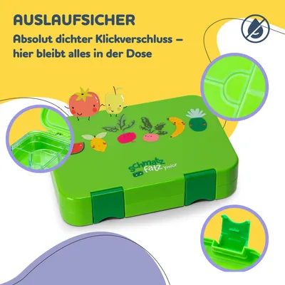 Produktbild von Schmatzfatz Junior Brotdose für Kinder mit Fächern, Bunte Kinder Brotdose, Bento Brotdose Unterteilt & Auslaufsicher, BPA-Freie Lunchbox für Kindergarten/Kita, Kinder Bento Box, Sichere Vesperdose