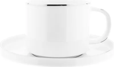 Produktbild von Mulex 12 Teiliger Kaffeetassen-Set mit Untertasse aus Porzellan Kaffeeservice 200 ml Weiß/Silber