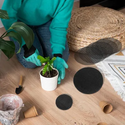 Produktbild von 150 Stück Pflanzentopf Drainagegitter - 5 cm - 10 cm - Bonsai Abdecknetz Set - Kunststoff Pflanzenteller - Drainage-Mesh-Rost - Blumentopf - Wiederverwendbar - für Innen- und Außenpflanzen