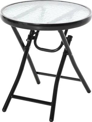 Produktbild von Gartentisch, rund, Glasplatte, klappbar, Metall/Glas, – Balkontisch Terrassentisch Outdoor wetterfest | 67x8,5x45 cm | Schwarz