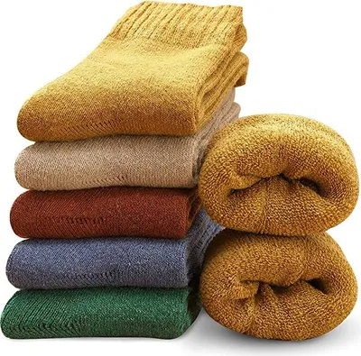 Produktbild von 5 Paar Damen Socken, Dicke Thermosocken Warme Wintersocken Frauen Wollsocken/Bunte Stricksocken Damen Mädchen Tägliche Abnutzung/Gemütlich Atmungsaktiv