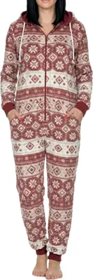 Produktbild von Damen Schlafanzug Jumpsuit Overall in Norweger Optik aus kuschelig warmen ; rot , 48