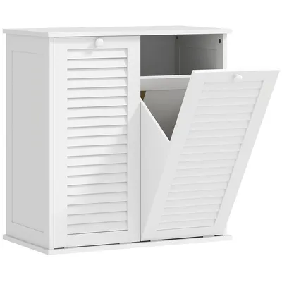 Produktbild von Wäscheschrank Badschrank mit 2 Wäschekörben 70 x 38 x 73 cm Weiß, Badezimmerschrank mit Griffen, Lamellentüren, Wäschesammler, Badmöbel für Badezimmer