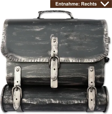 Produktbild von BRIEFKASTEN Handarbeit Antik Kupfer - Silber - Bronze - Gold Look Tasche Ranzen Zeitungsrolle - Farbe: Schwarz-Silber | Entnahme: Rechts