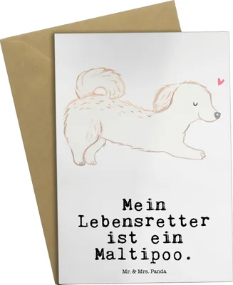 Produktbild von Mr. & Mrs. Panda spruchkarte Maltipoo Lebensretter - Weiß - Geschenk, hochzeitskarten, weihnachtskarten, einladungskarten, osterkarten, Klappkarte, Grußkarte, Kreuzung