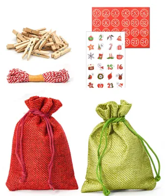 Produktbild von DIY Adventskalender zum Befüllen - 24 Geschenk Säckchen - Komplettes Bastelset